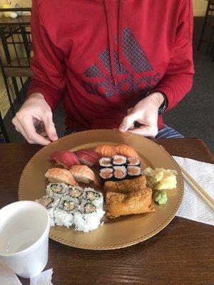 Tuna, salmon, and shrimp rolls