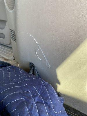 Gouge to van interior sidewall by Interlite employee ($1277), no compensation offered.