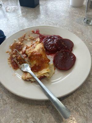 This is Sunday dinner being served to our family members.  1 manicotti and Beets!!!!