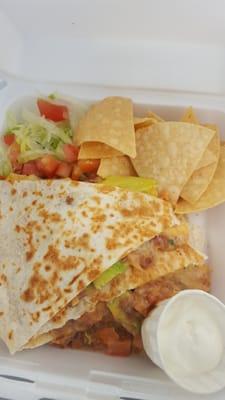 Def made the right choice for lunch today. Fresh veggie quesadilla for $8.72. Score.