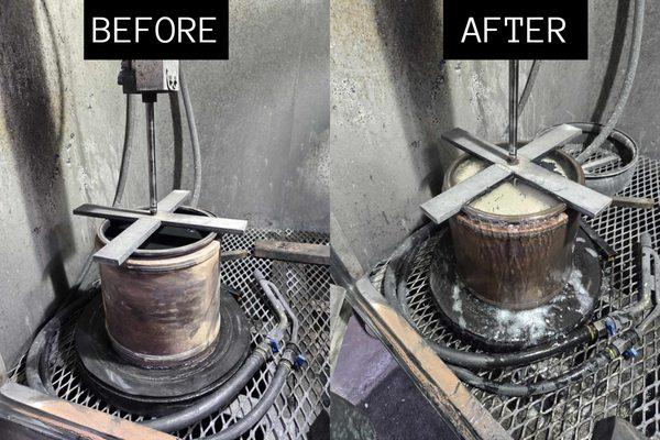 DPF Before and After ECS' proprietary liquid cleaning process