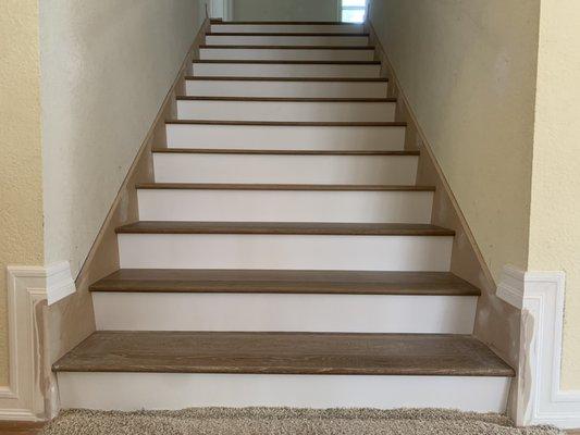 Wood Stairs, White Risers, Stair Skirt, Baseboard Progress Picture