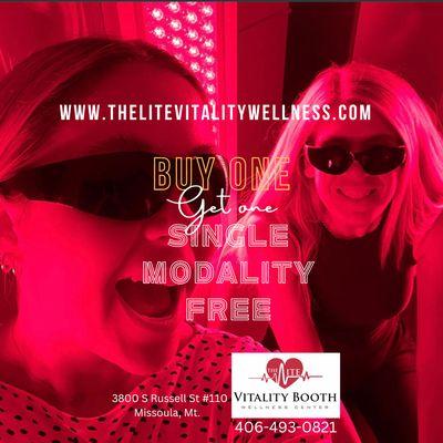 Vitality Booth Wellness Center, featuring Red Light, infrared, Halotherapy, oxygen Therapy, and vibration therapy