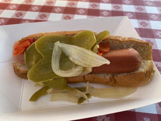 Vegan dog with peppers & onion