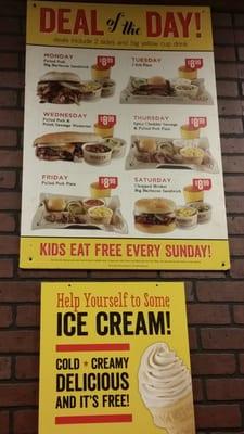 Deal of the Day- $8.99  Get a free ice cream cone after your meal!