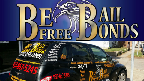 Be Free Bail Bonds Logo with Our Pt Cruizer Car