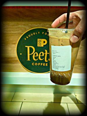 Custom oat milk iced latte with cinnamon and vanilla. Good strong brew and quality flavor profile. Peet's would be proud!