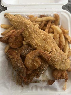 2 wing, 1 whiting, 5 shrimp and fries combo.