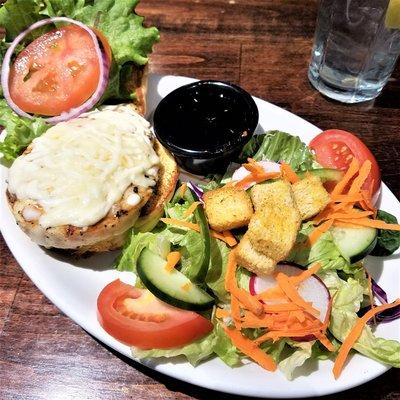 cafe chicken sandwich and side salad