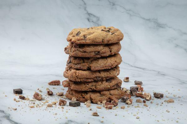 Vesper Cookies: Browned butter base with toffee, toasted pecans and Callebeut chocolate chunks.