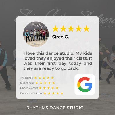 Our gratitude goes to Sirce G. for this wonderful review. We thank you for putting trust in Rhythms Dance Studio for your kids' dance lesson