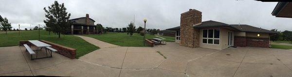 Pano of one of the Lodges, with Maybee in distant back left, and picnic area.