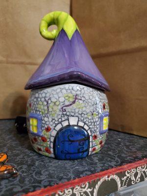 Fairy house container with lid. Might use as sugar bowl or garlic butter container...