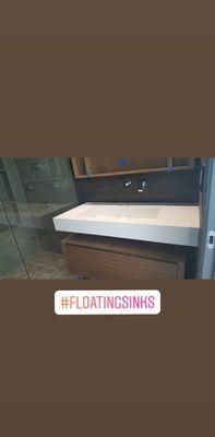 White quartz floating bathroom