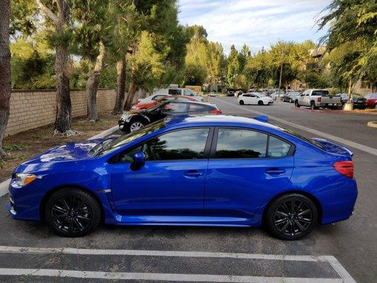 Subaru's famous Rally Blue exterior color.