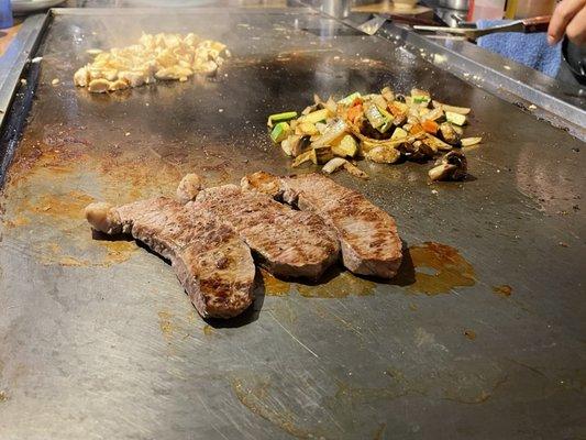 Chicken & NY steak with vegetables