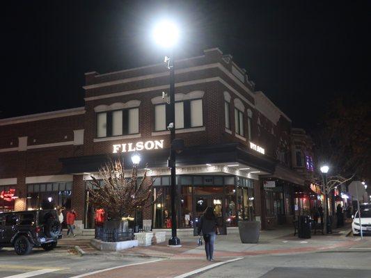 An evening storefront view.