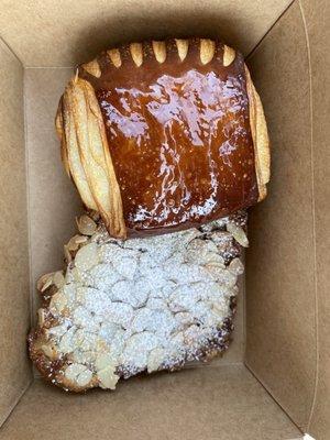 Top: chocolate passion fruit croissant. Bottom: almond croissant