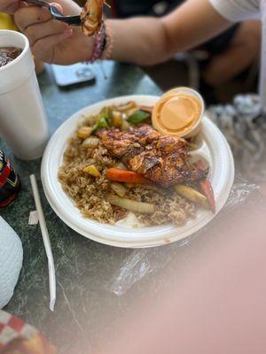 Salmon with rice and veggies