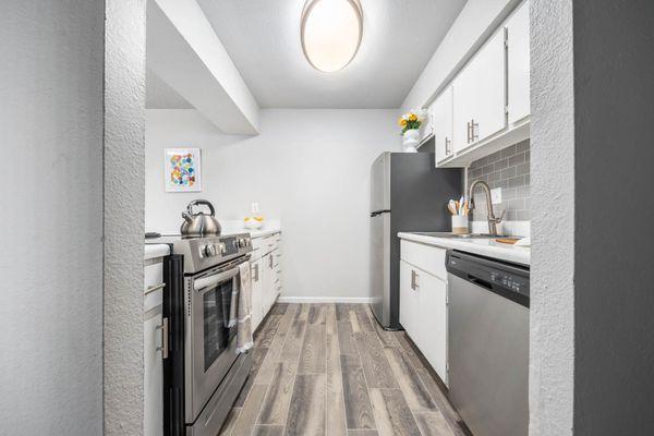 Staged kitchen with updated appliances