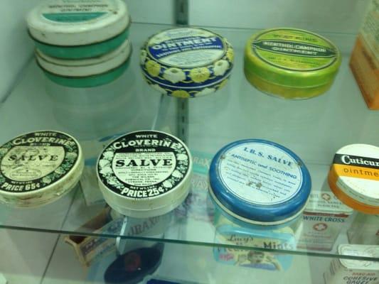 Examples of salves and such from the 1950s-60s. Persevered for display and beautiful to look at!