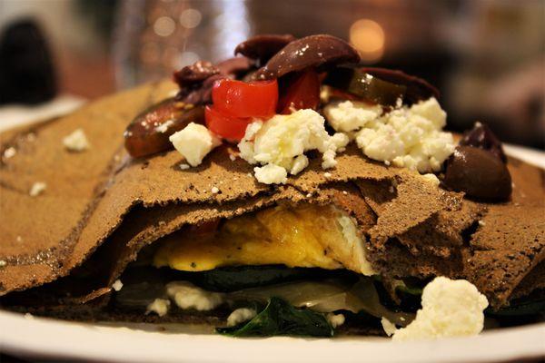 The Mediterranean Breakfast crêpe made with our gluten free buckwheat batter