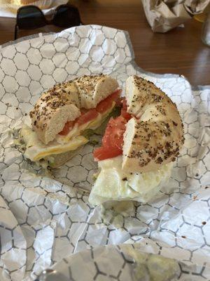 veggie egg and cheese on an everything bagel