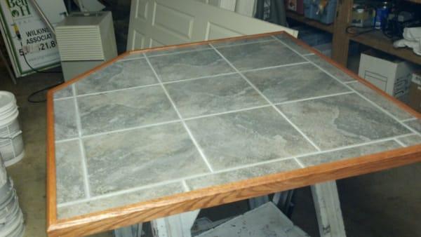 Custom made tiled hearth pad for a pellet or wood stove