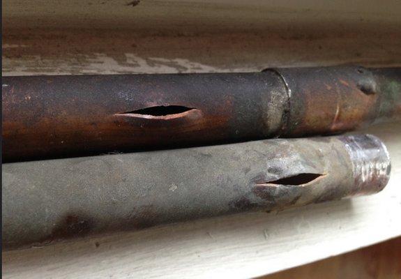 Pipes that finally burst, weakened by hard water.