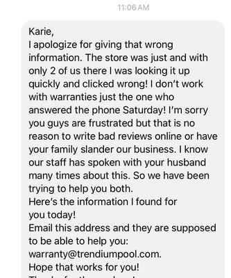 Not only did they admit they gave us incorrect info to get us off the phone. They scold us for leaving a review about their lack of service