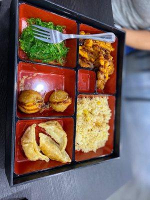 Chicken katsu bento with gyoza instead of sushi