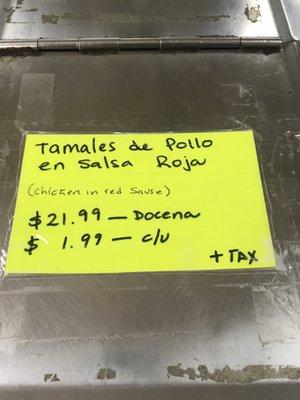 Tamales Selection and Price: 12-23-22