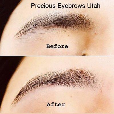 Eyebrow threading results, before and after