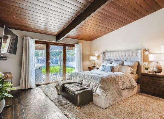 Master bedroom home staging in luxury San Diego home