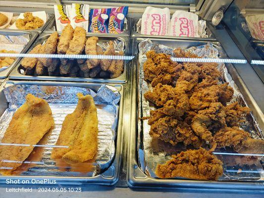 Chicken tenders ,fried catfish,potato wedges