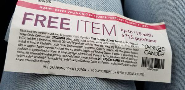 A coupon that came from yankee and I couldn't use it at this store shame