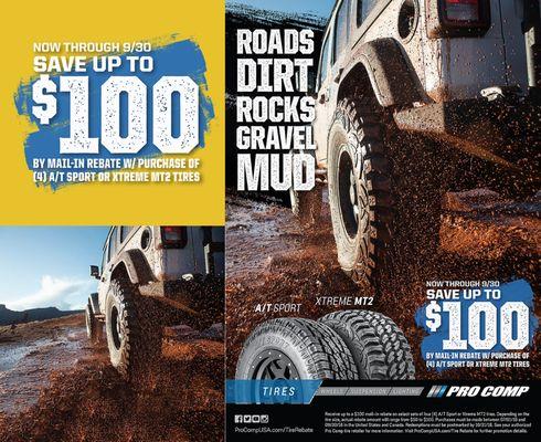 Pro Comp Tires mail-in rebate promotion, which was spread across print, web & social media platforms.