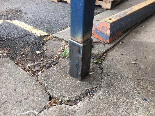 Repaired post from forklift damage.