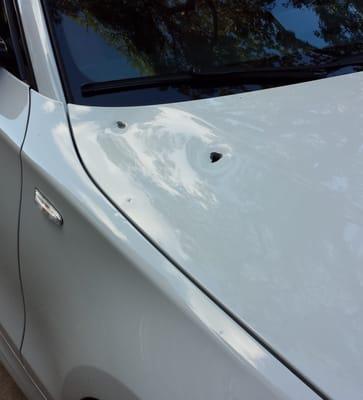 Damage to the car from falling tiles after just 19 months