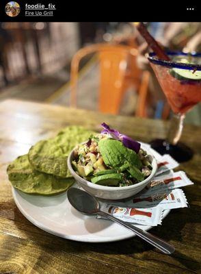 Ceviche de camarones with spinach tostadas!