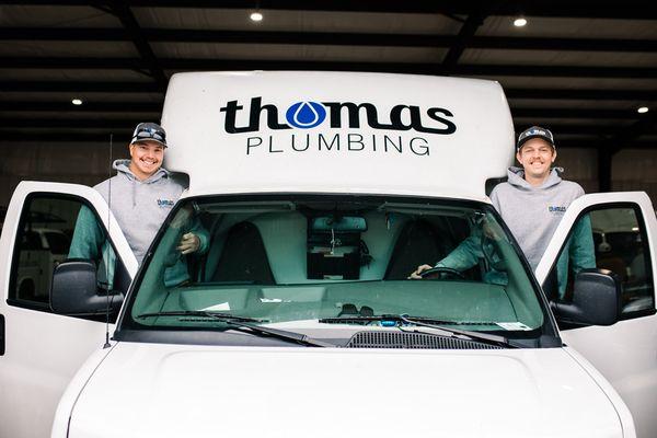 Shane and Tanner, technicians at Thomas Plumbing and Pipe Lining, ready to serve our customers.