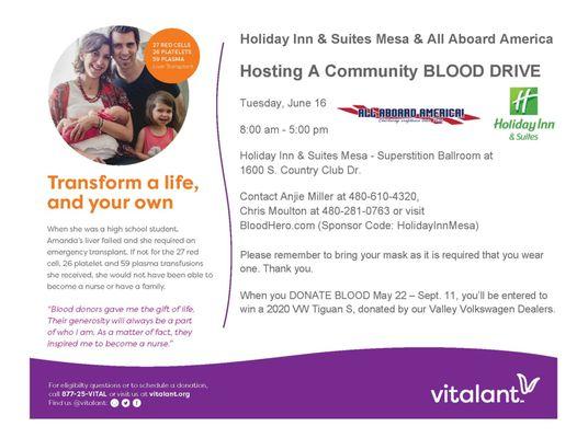 Join us on June 16th for a community blood drive!