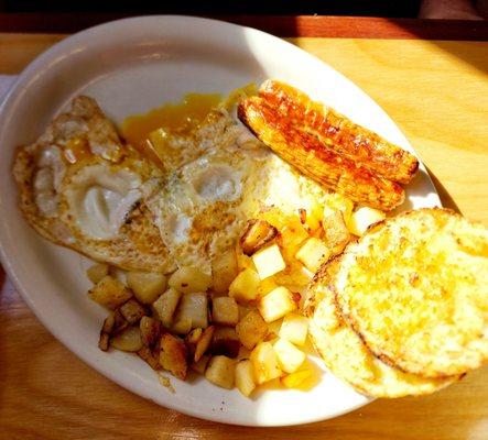 Eggs, sausage, hashbrowns, English muffin