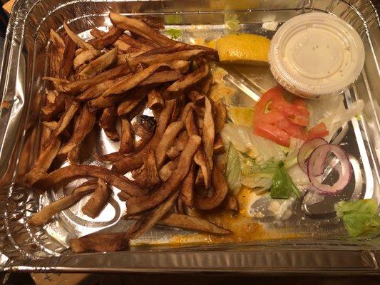 Pile of soggy, bland fries and meh salad!