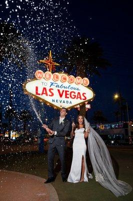 Champagne at Las Vegas Sign