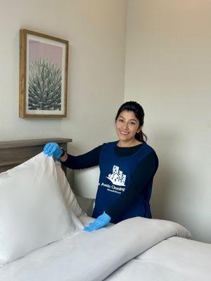 Our Residential Supervisor performing a short-term rental cleaning!