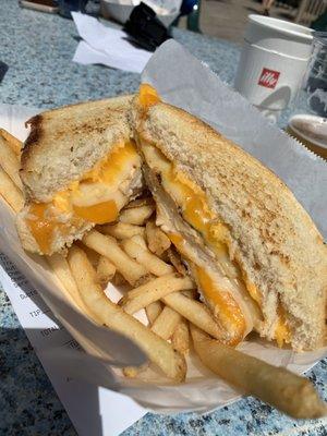 Grilled cheese sandwich ($9), add chicken breast (+$6)