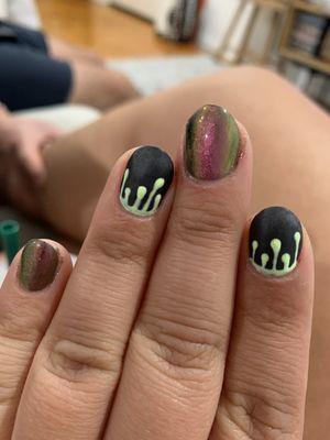 Halloween drip and iridescent nails