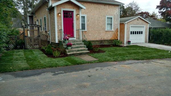 New planting beds with sod installation