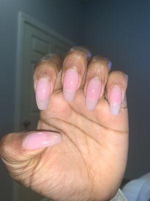 My usual: Dip powder manicure on natural, coffin shaped nails by Vicky.